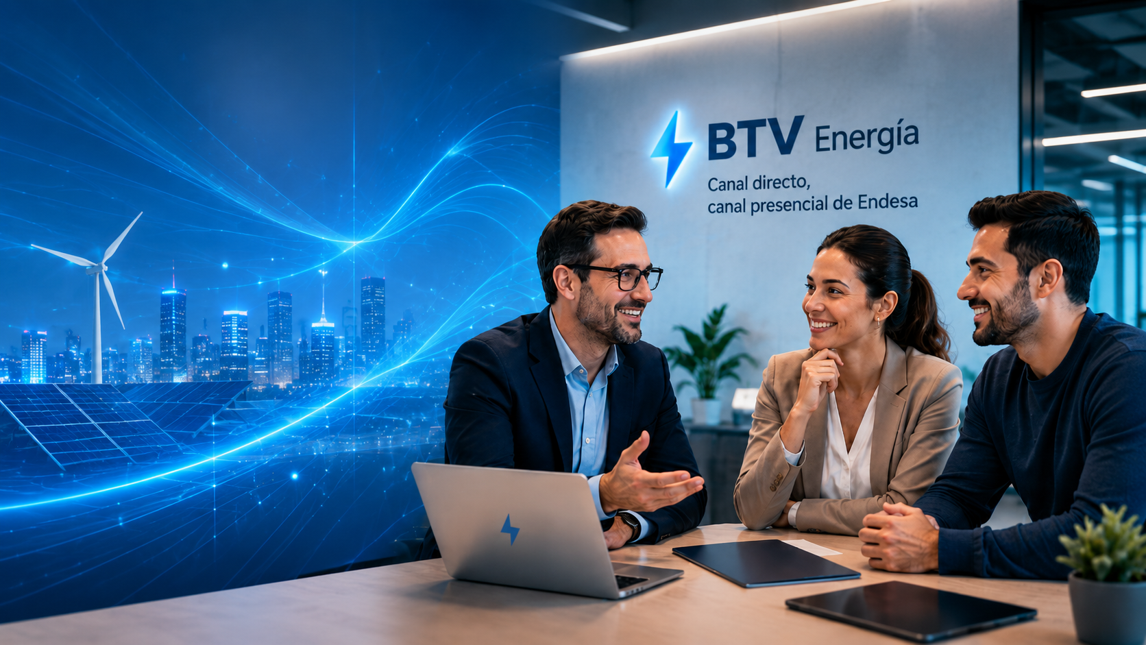 Equipo de BTV Energía en entorno profesional de colaboración comercial